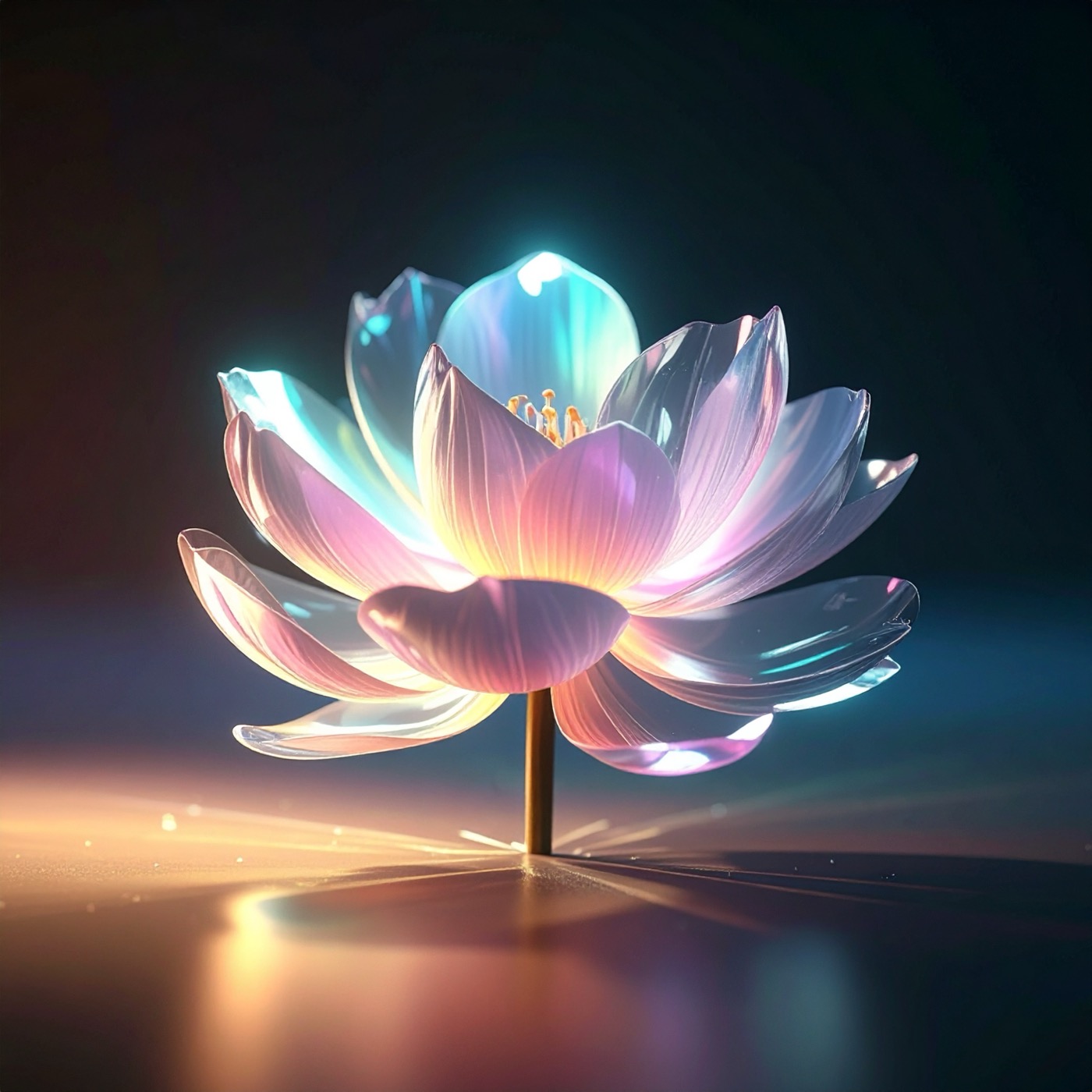 A crystal lotus form catching warm light