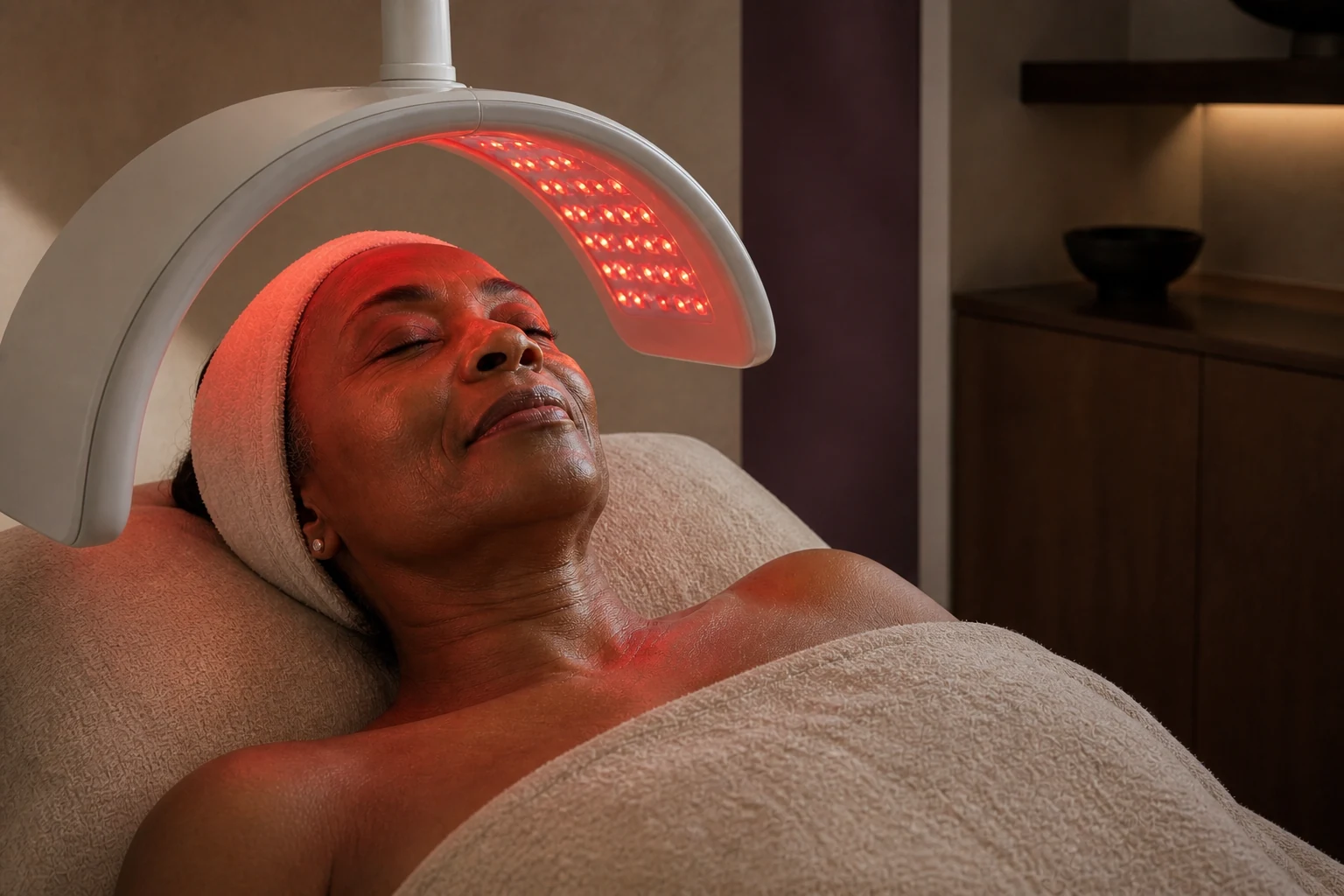 A client receiving professional LED light therapy