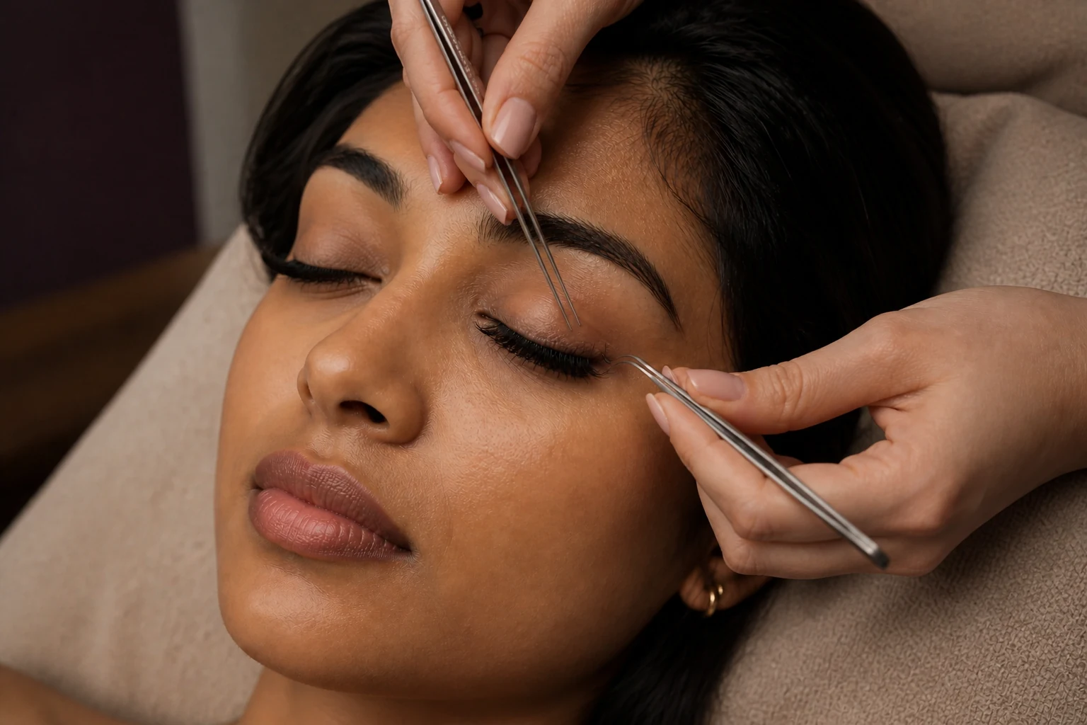 A lash artist applying individual wispy lash extensions